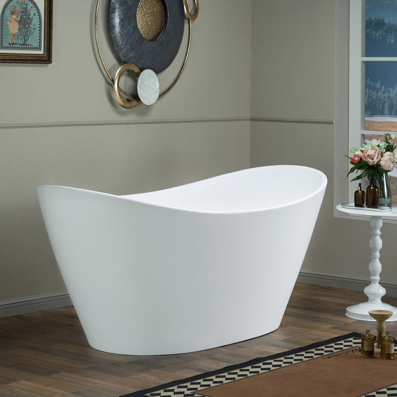 WOODBRIDGE EST0015 Freestanding Bathtub 66-7/8" L x 31-1/2" W Stone Resin Luxury Contemporary Solid Surface Matte White New