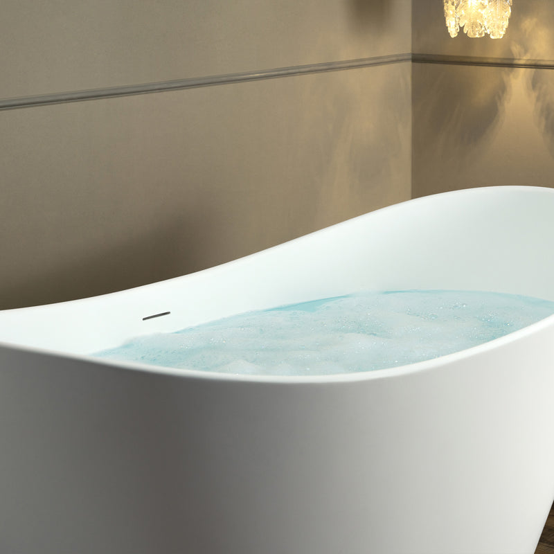 WOODBRIDGE EST0016 Freestanding Bathtub 59" L x 29-1/8" W Stone Resin Solid Surface Matte White New