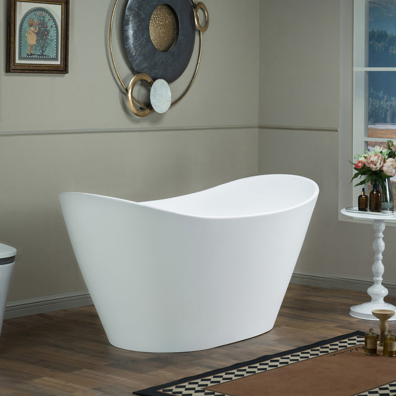 WOODBRIDGE EST0016 Freestanding Bathtub 59" L x 29-1/8" W Stone Resin Solid Surface Matte White New
