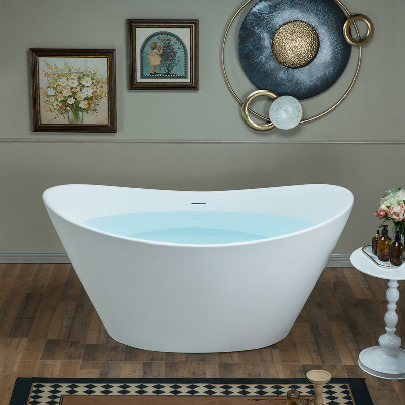 WOODBRIDGE EST0016 Freestanding Bathtub 59" L x 29-1/8" W Stone Resin Solid Surface Matte White New