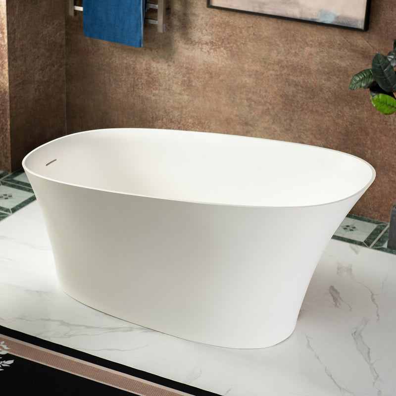 WOODBRIDGE EST0607 Freestanding Bathtub 59" L x 29-1/2" W Luxury Contemporary Solid Surface Stone Resin in Matte White New