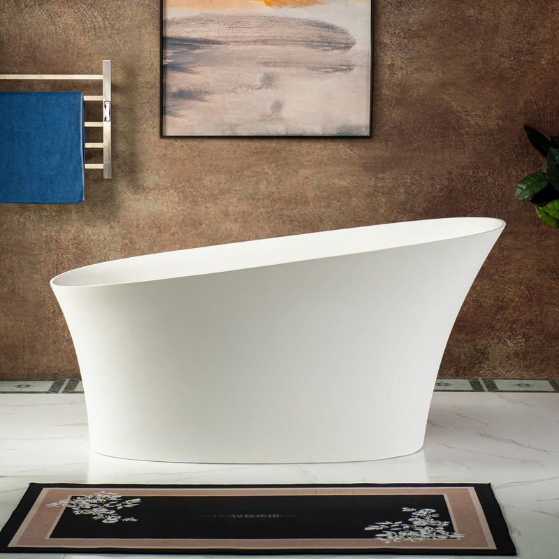 WOODBRIDGE EST0607 Freestanding Bathtub 59" L x 29-1/2" W Luxury Contemporary Solid Surface Stone Resin in Matte White New