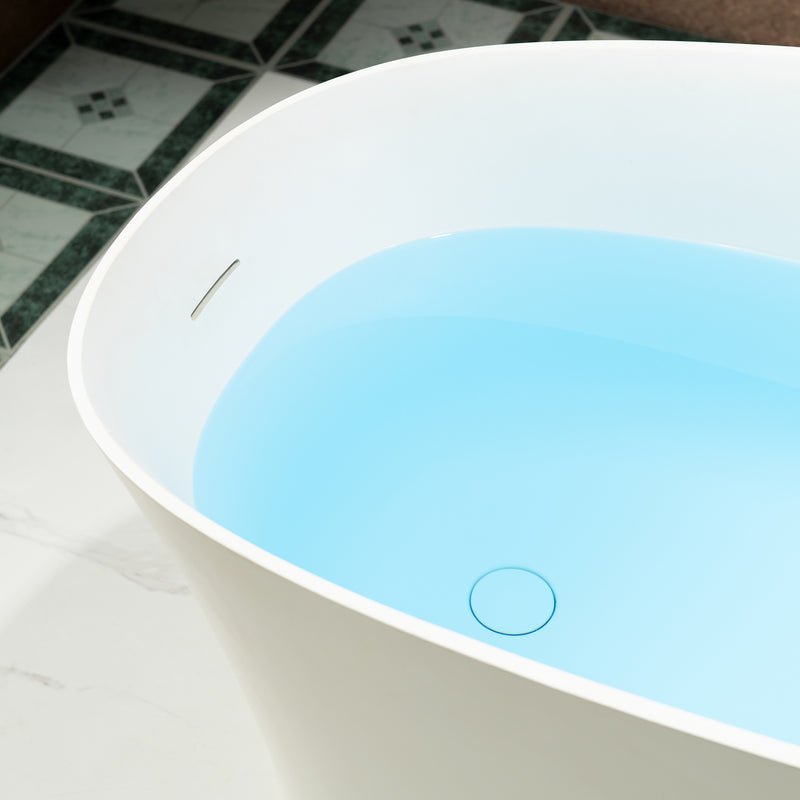 WOODBRIDGE EST0607 Freestanding Bathtub 59" L x 29-1/2" W Luxury Contemporary Solid Surface Stone Resin in Matte White New