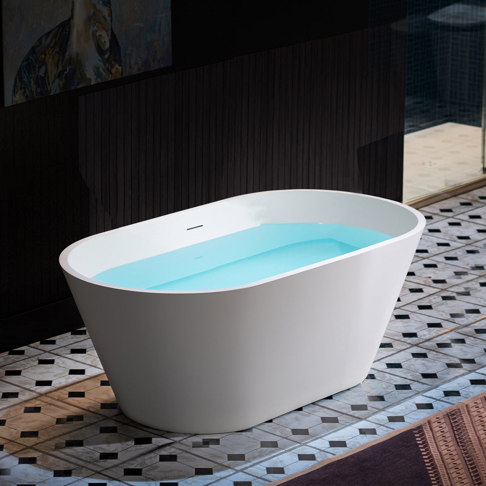 WOODBRIDGE B0041-2.0 Freestanding Solid Surface Stone Resin Bathtub 59" Matte White New