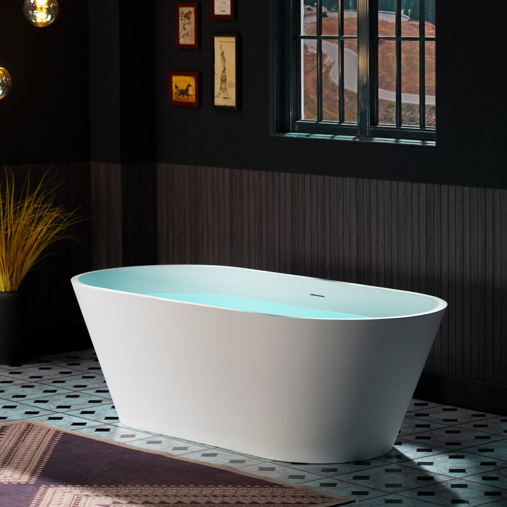 WOODBRIDGE B0042-2.0 Freestanding Solid Surface Stone Resin Bathtub 67" Matte White New