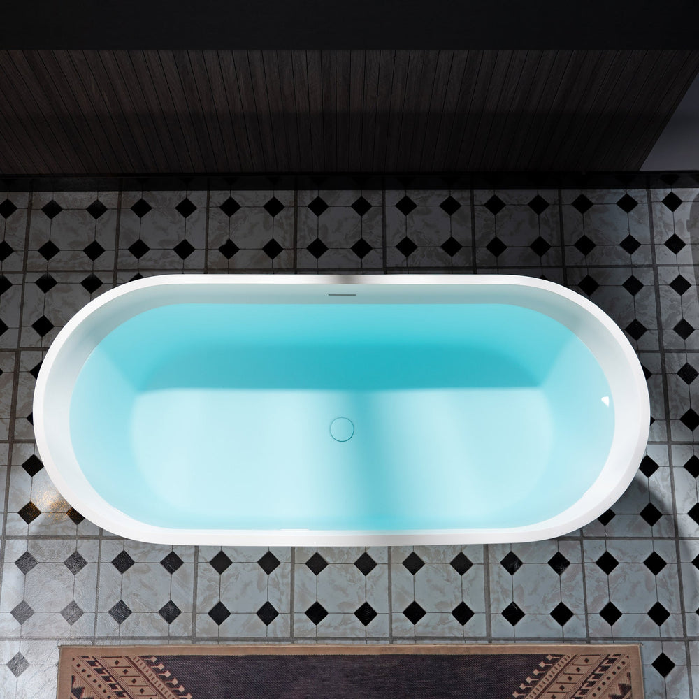 WOODBRIDGE B0042-2.0 Freestanding Solid Surface Stone Resin Bathtub 67" Matte White New
