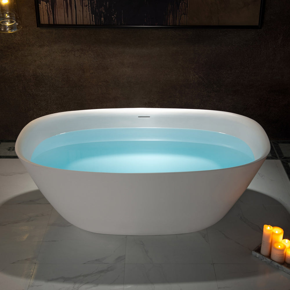 WOODBRIDGE B0047-2.0 Freestanding Solid Surface Stone Resin Bathtub 59" Matte White New