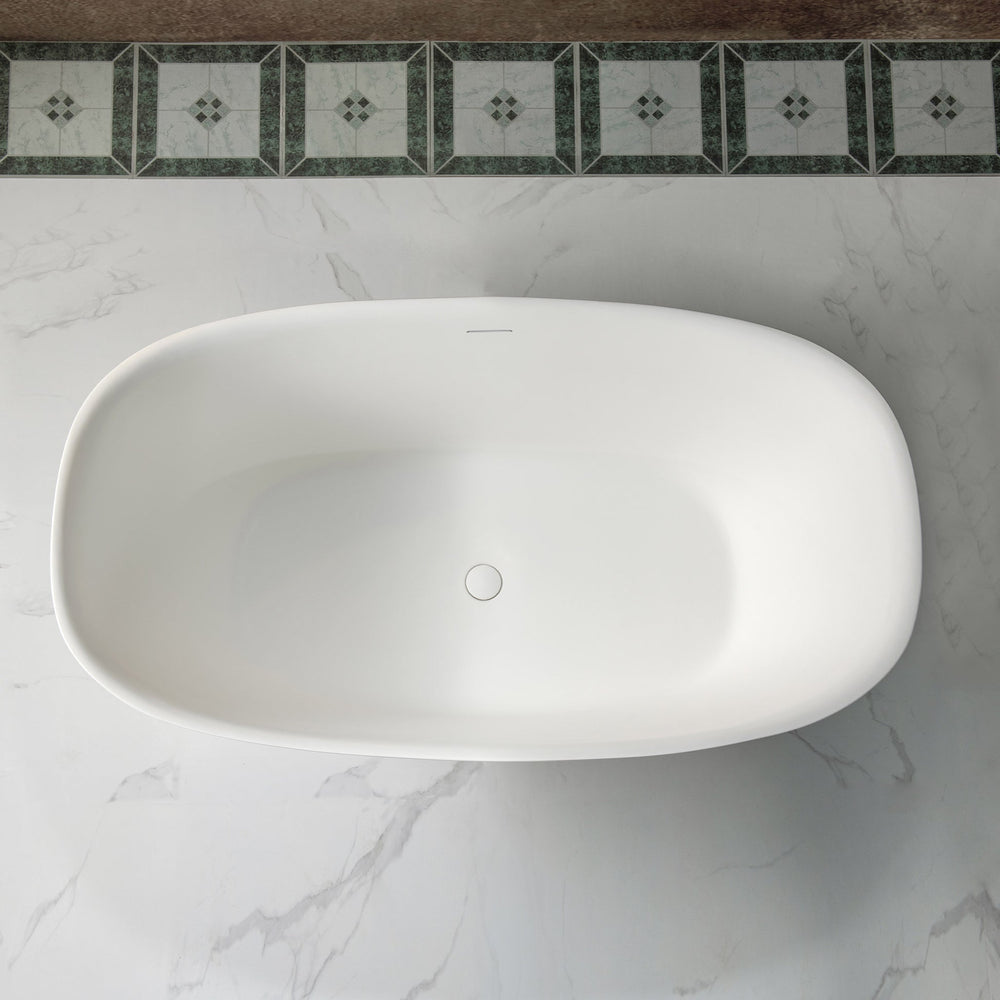 WOODBRIDGE B0047-2.0 Freestanding Solid Surface Stone Resin Bathtub 59" Matte White New