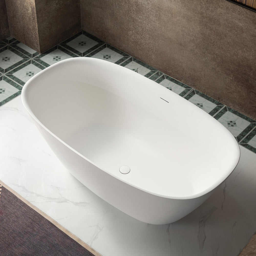 WOODBRIDGE B0047-2.0 Freestanding Solid Surface Stone Resin Bathtub 59" Matte White New