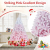 6FT artificial Christmas tree with pink gradient design and 456 flocked branch tips, perfect for festive holiday.