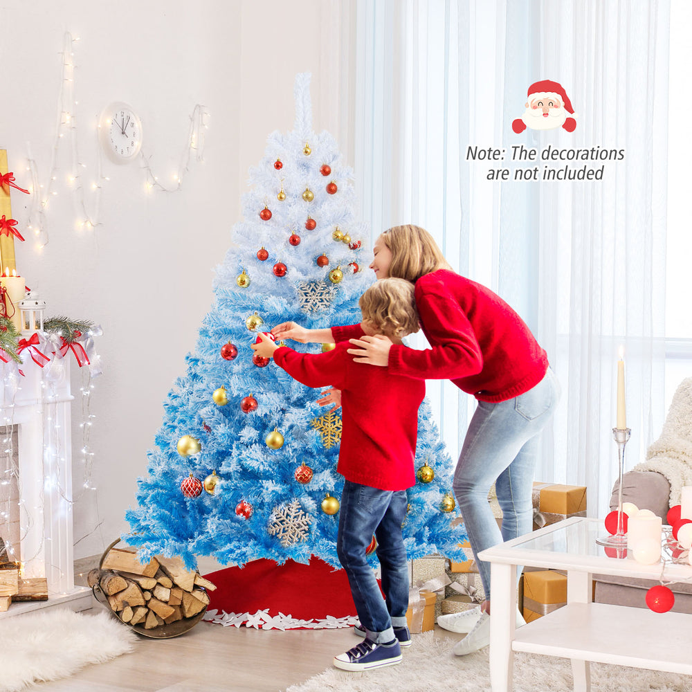 6FT artificial Christmas tree with 456 flocked branch tips, featuring a gradient design, perfect for holiday decor.