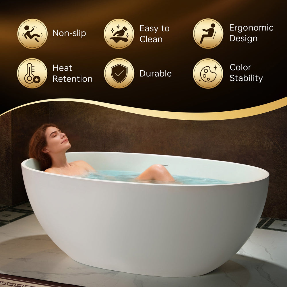 WOODBRIDGE B0044-2.0 Freestanding Solid Surface Stone Resin Bathtub 61" Matte White New