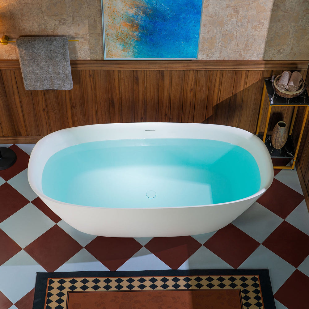 WOODBRIDGE B0048-2.0 Contemporary Freestanding Solid Surface Stone Resin Bathtub 67" Matte White New