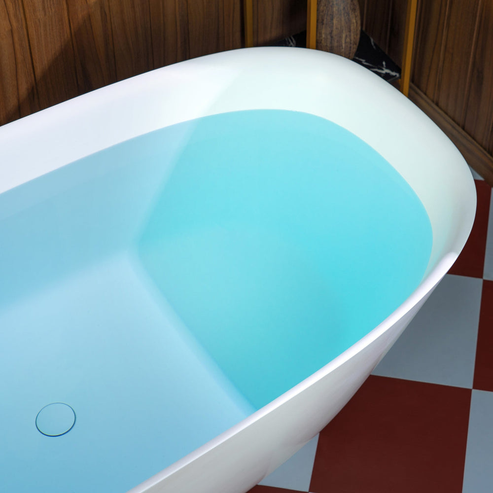 WOODBRIDGE B0048-2.0 Contemporary Freestanding Solid Surface Stone Resin Bathtub 67" Matte White New