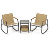 3-piece rocking bistro chair set in brown with ergonomic seats and a side table featuring a storage bag, ideal for.