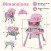 16-in-1 pink baby high chair with adjustable height, activity center, and booster seat for infants and toddlers.