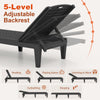 Adjustable backrest of black outdoor PP chaise lounge chair, perfect for sunbathing, reading, or napping by the pool.