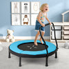 Kids' 40-inch blue trampoline with padded edge and foam handle for safe indoor and outdoor jumping fun.