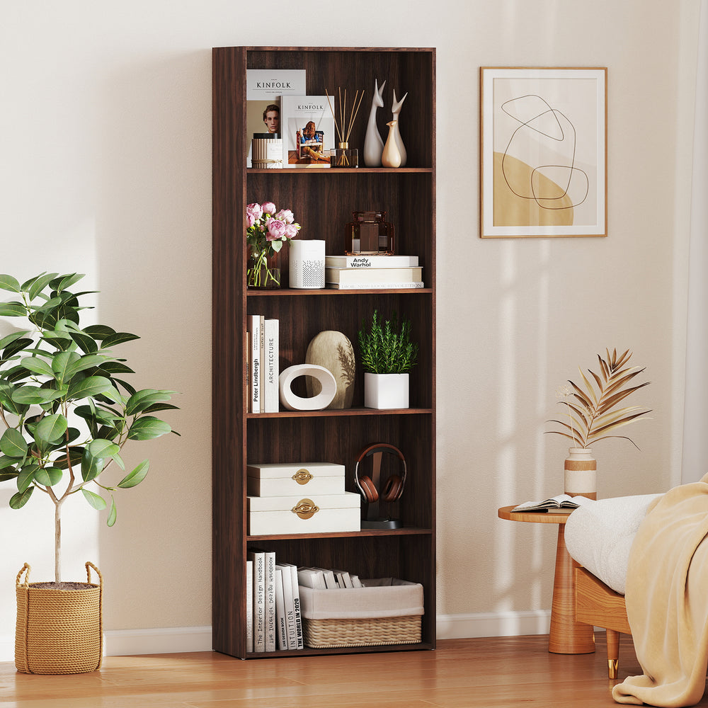 5-Shelf Storage Bookcase Modern Multi-Functional Display Cabinet Furniture-Walnut - Gallery View 1 of 10