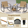 Rocking bistro chair set with ergonomic design and storage table, ideal for outdoor relaxation in brown.