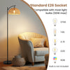 Arc floor lamp with a hanging lampshade, 63 inches tall, featuring an E26 socket, ideal for living room or bedroom use.