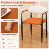 Modern dining chair with padded seat and curved backrest in orange faux PU leather, offering comfort and support.