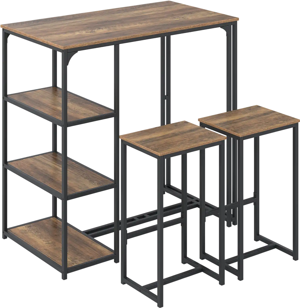 Rustic brown bar-height table with premium MDF top and sturdy metal frame, perfect for dining or casual gatherings.