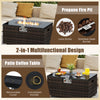 32-inch rectangular gas fire pit with brown PE rattan, black tempered glass top, and multifunctional coffee table.