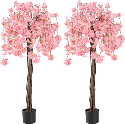 Costway 5.5' Artificial Cherry Blossom Tree Pink White Flowers 2 Pack 26239699 New