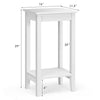 White 2-tier end table with solid wood legs, featuring a storage shelf, ideal for bedside or sofa side use.