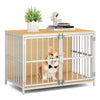 40-inch dog crate furniture featuring a natural wood top and dual lockable doors, perfect for pet containment and home.