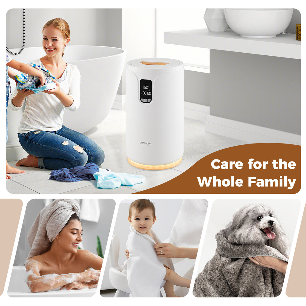 20L hot towel warmer bucket in white with LCD display, ideal for warming towels and blankets for family care.