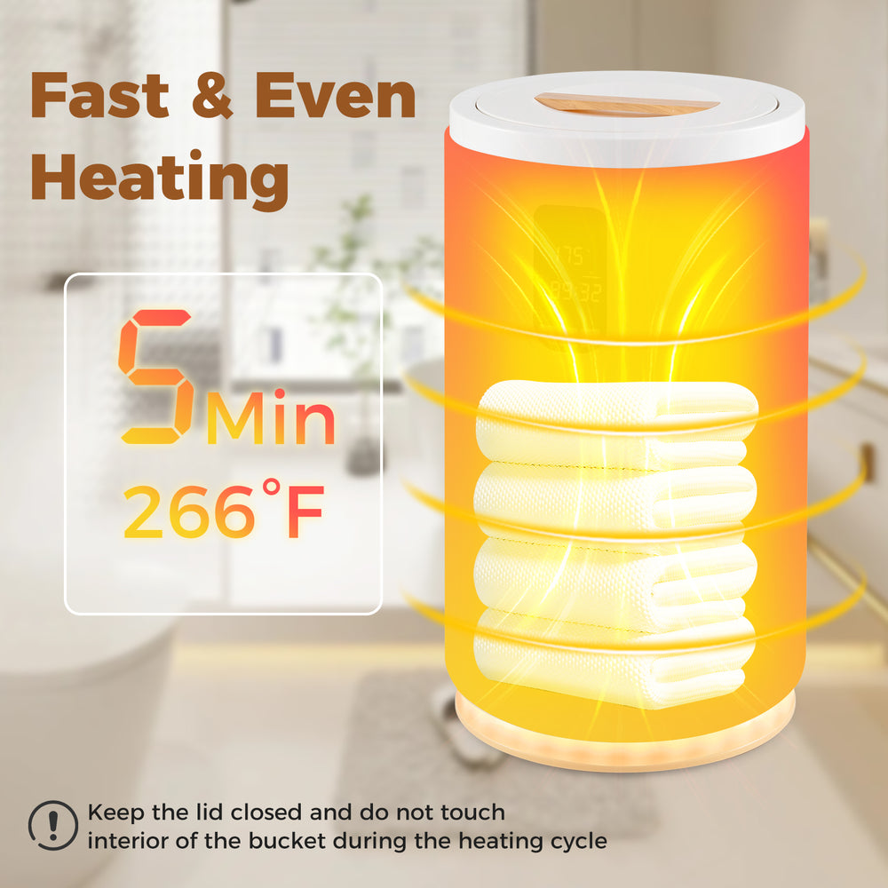 20L hot towel warmer bucket in white with LCD display, fast heating, and child lock for safe family use.