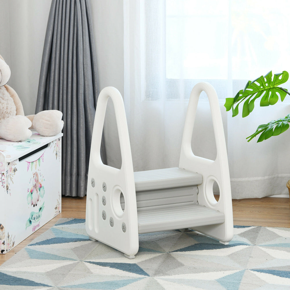 Kids Step Stool Learning Helper with Armrest for Kitchen Toilet Potty Training-Gray - Gallery View 1 of 13