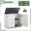 Horizontal resin storage shed with adjustable shelf, 20 cu.ft capacity, padlock latch, and durable white finish.