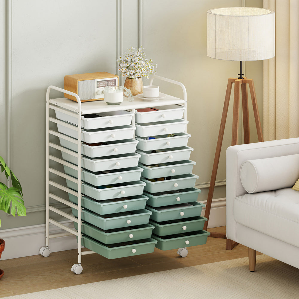 20 Drawers Rolling Storage Cart Studio Organizer-Gardient Green - Gallery View 1 of 10
