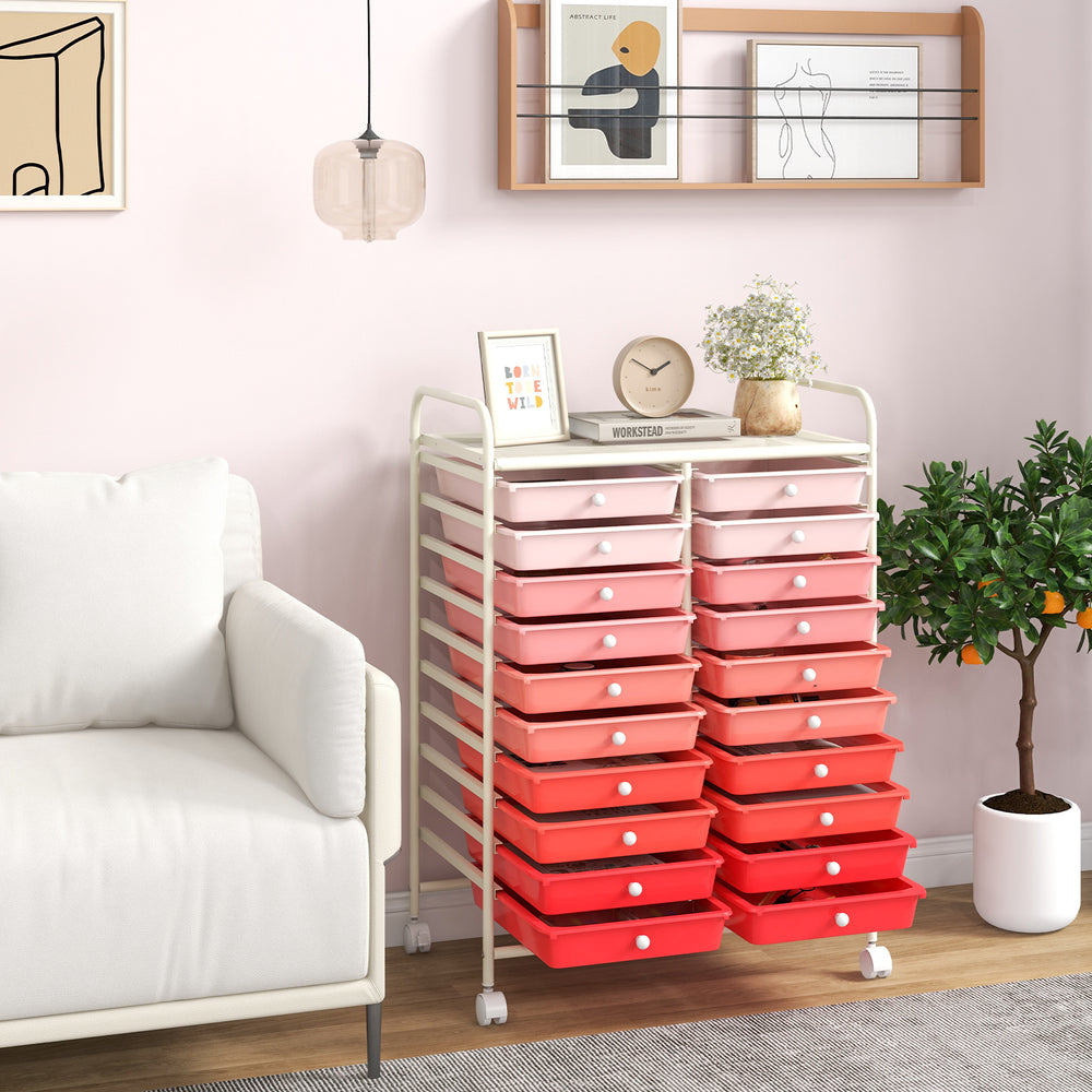 20 Drawers Rolling Storage Cart Studio Organizer-Gradient Pink - Gallery View 1 of 10