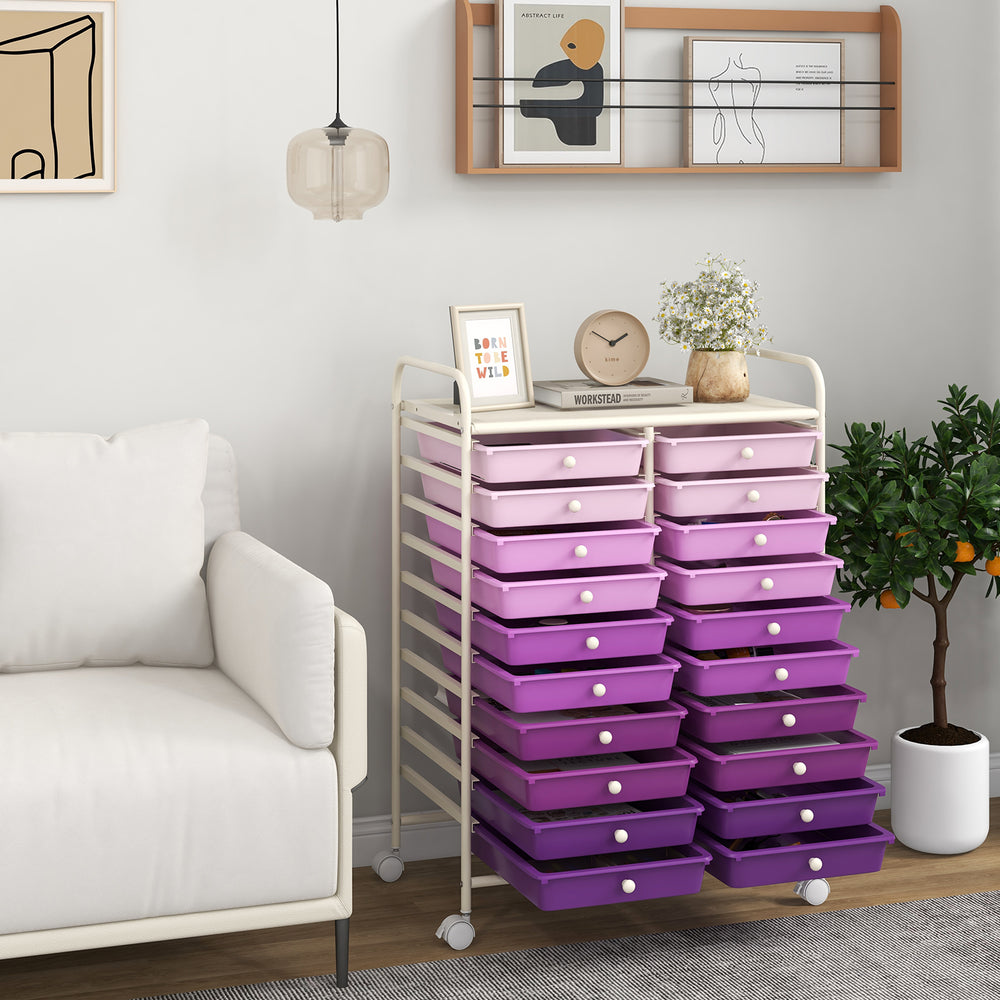 20 Drawers Rolling Storage Cart Studio Organizer-Purple - Gallery View 1 of 10