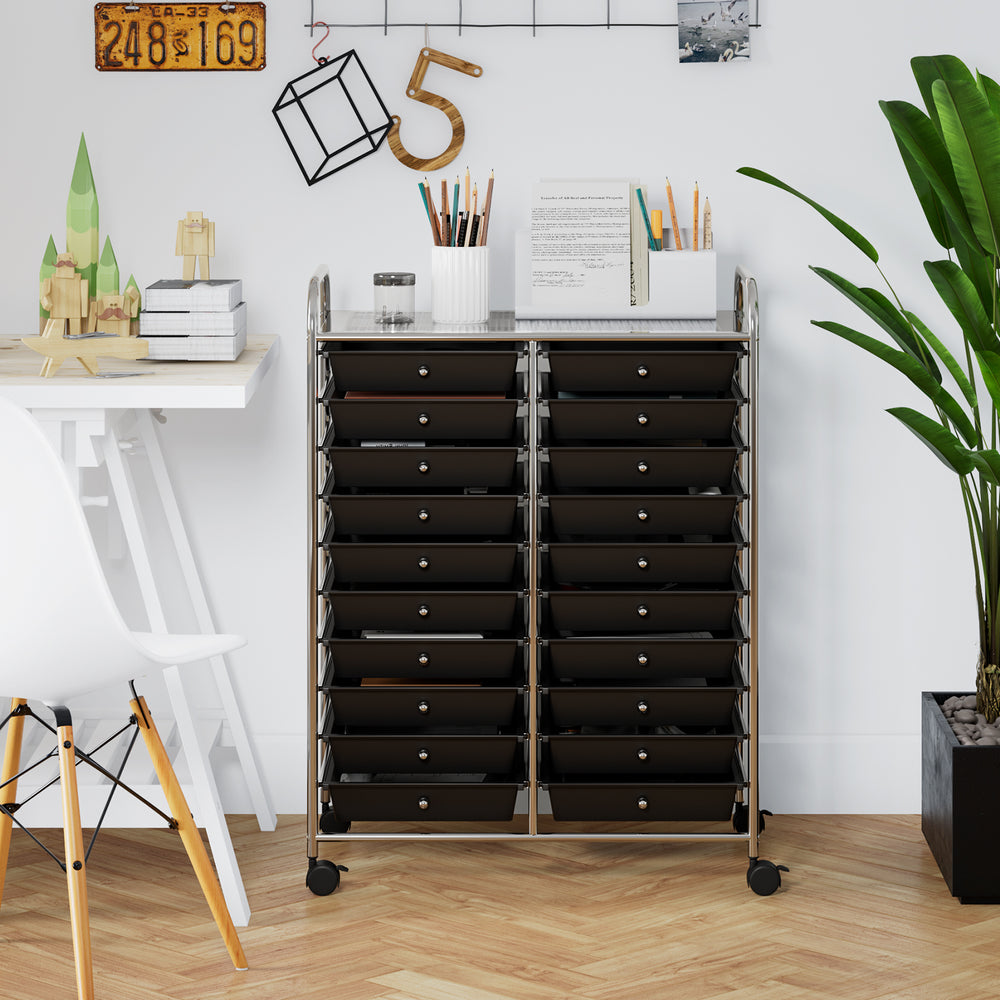20 Drawers Storage Rolling Cart Studio Organizer-Black - Gallery View 1 of 10
