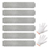 Galvanized metal landscape edging panels with gloves, ideal for creating custom shapes in gardens and yards.