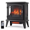 Freestanding 20" electric fireplace stove in black features a 3D flame effect and remote control for cozy warmth.