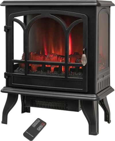 Costway 1400W Electric Stove Heater 3-Level Flame 3-Sided View Fireplace 91705362 New