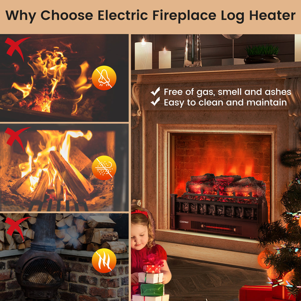 20-inch electric fireplace heater with realistic pinewood ember bed, providing 5120 BTU heat for cozy warmth.