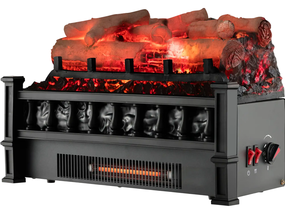 20-inch electric fireplace heater with realistic birchwood ember bed, 5120 BTU, safe and quiet for cozy room warmth.