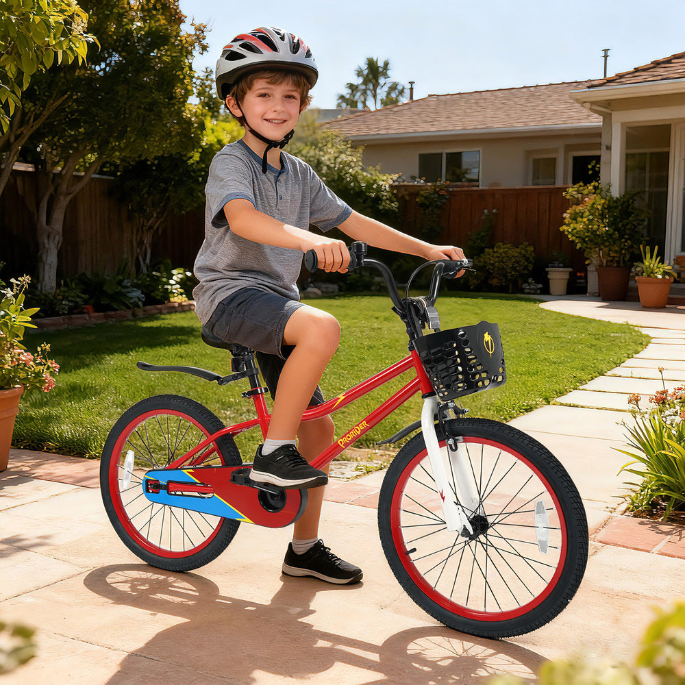 20 Inch Kids Bike Adjustable with Kickstand and Storage Basket for Aged 8+ Years-Red - Gallery View 1 of 9