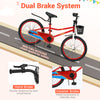 20-inch red kids bike featuring adjustable seat, hand brake, coaster brake, and storage basket for safe riding.