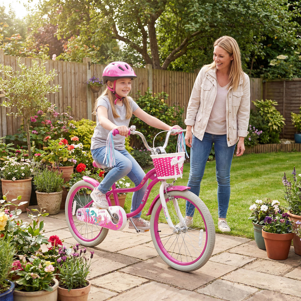 20 Inch Kids Bike Adjustable with Basket and Streamers Rose Red - Princess of the Sea Theme - Gallery View 1 of 10