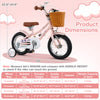 12-inch kids bike with adjustable seat, basket, and training wheels, suitable for ages 3-8 years for safe riding.