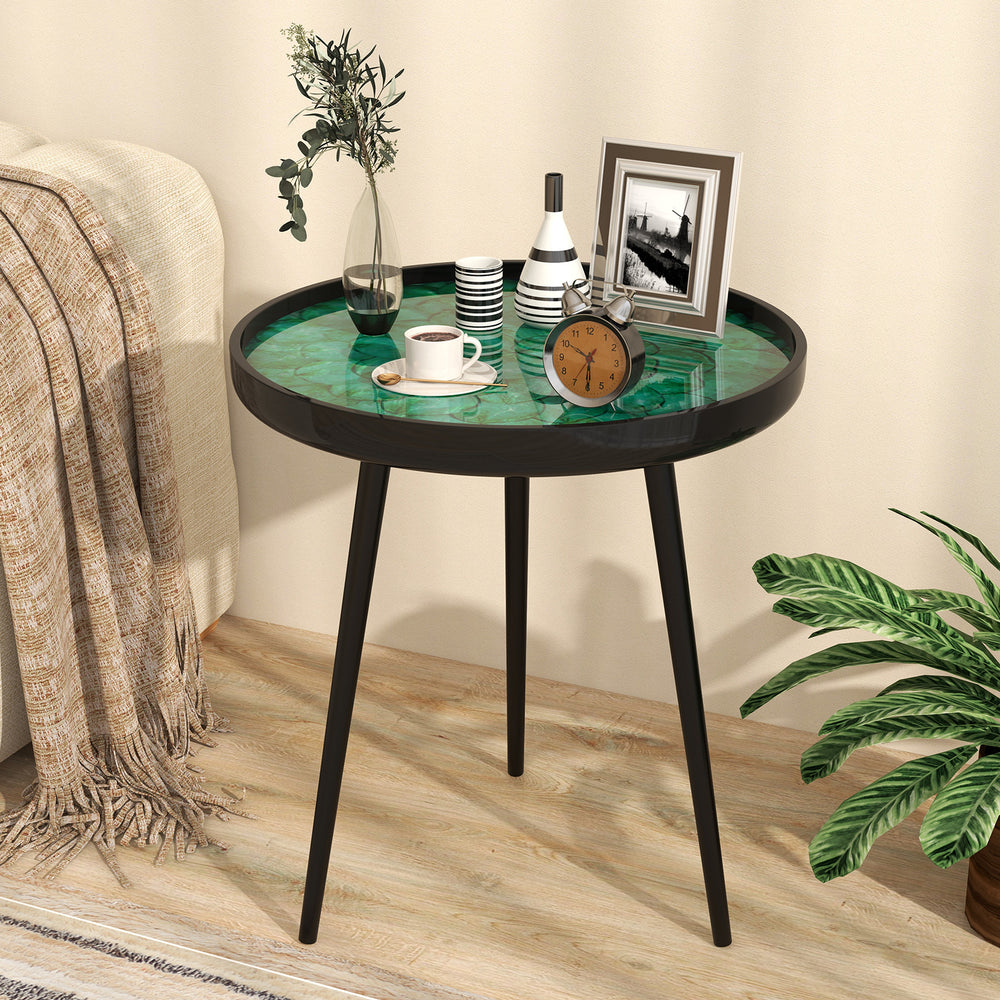 20 Inch Mid-century Modern Coffee End Table with Sea Shell Decoration-Green - Gallery View 1 of 10