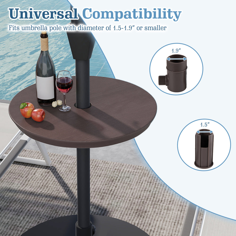 20-inch outdoor adjustable umbrella table with rotatable adaptor, fits 1.5-1.9" poles, ideal for patio or poolside use.